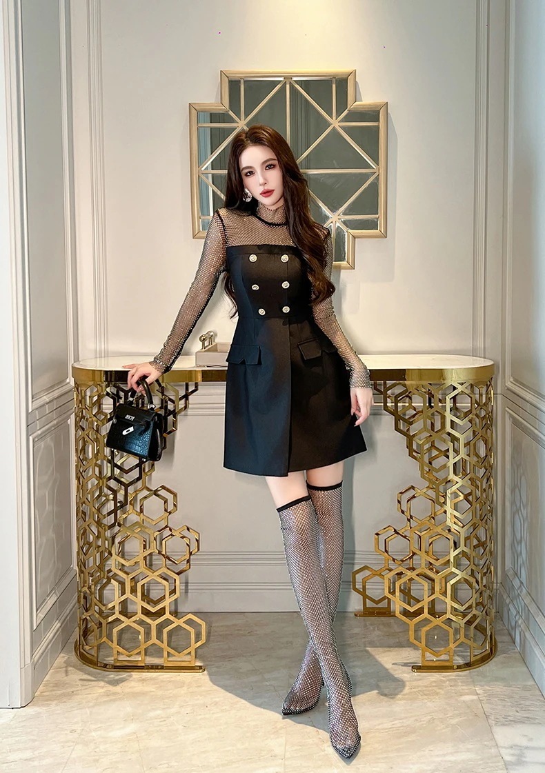【JY.上品】 秋冬 ショートワンピース Aライン チュール ドッキング パーティードレス キャバ 着痩せ 大人 同窓会 披露宴 卒業式 結婚式 演奏会 ウェディング 二次会