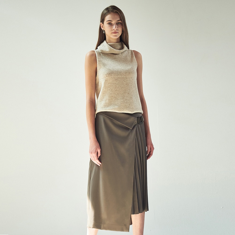 ACUD ハーフプリーツラップスカート_D.ブラウン ACUD ハーフプリーツラップスカート_D.ブラウン