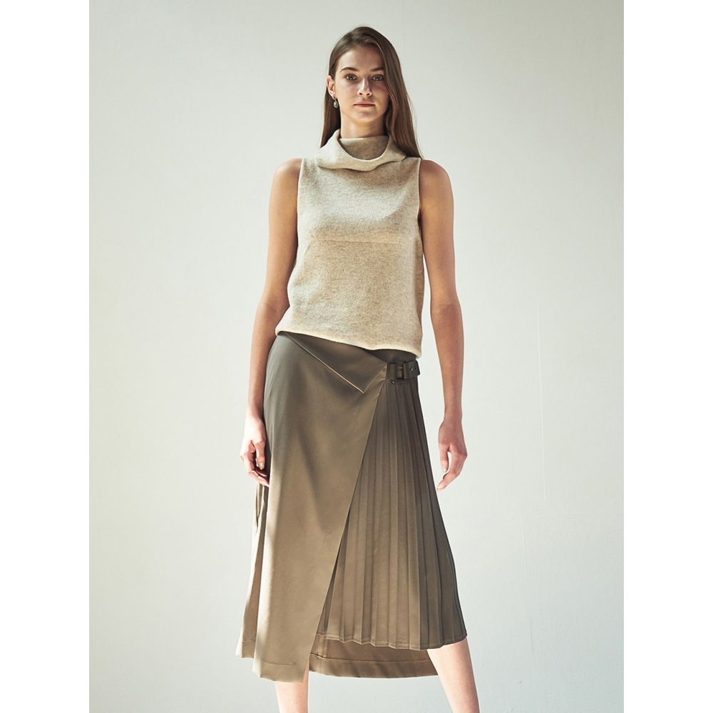 ACUD ハーフプリーツラップスカート_D.ブラウン ACUD ハーフプリーツラップスカート_D.ブラウン