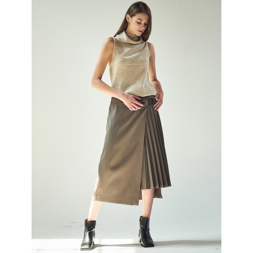 ACUD ハーフプリーツラップスカート_D.ブラウン ACUD ハーフプリーツラップスカート_D.ブラウン
