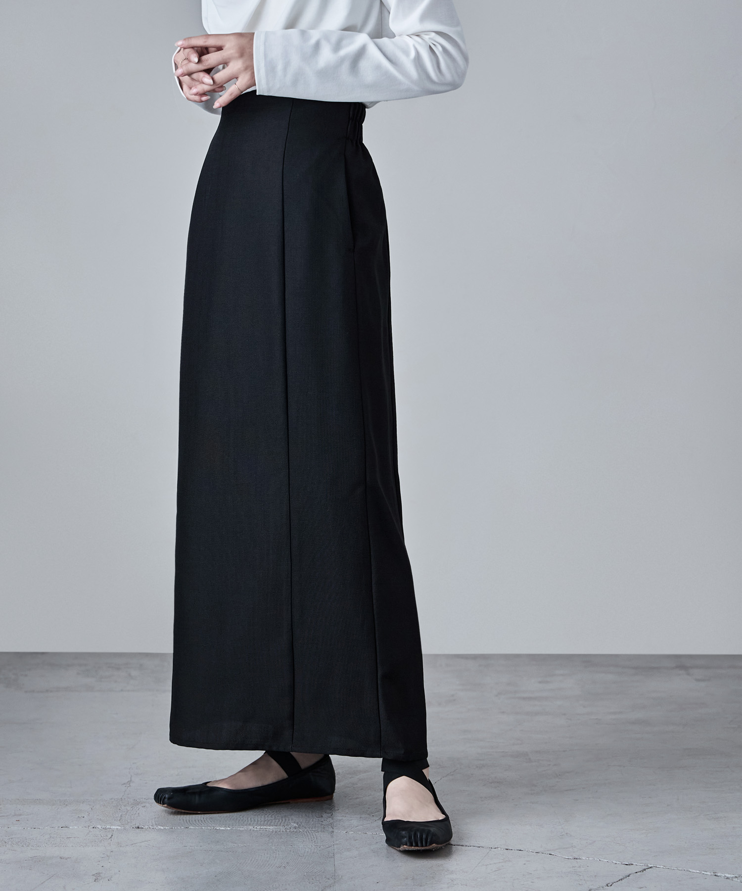 リネンタッチハイウエストタイトスカート ボトムス スカート ナロースカート タックスカート ロング丈 ロング タイト スカート Iライン セットアップ リネン風 タック 無地 ウエストゴム