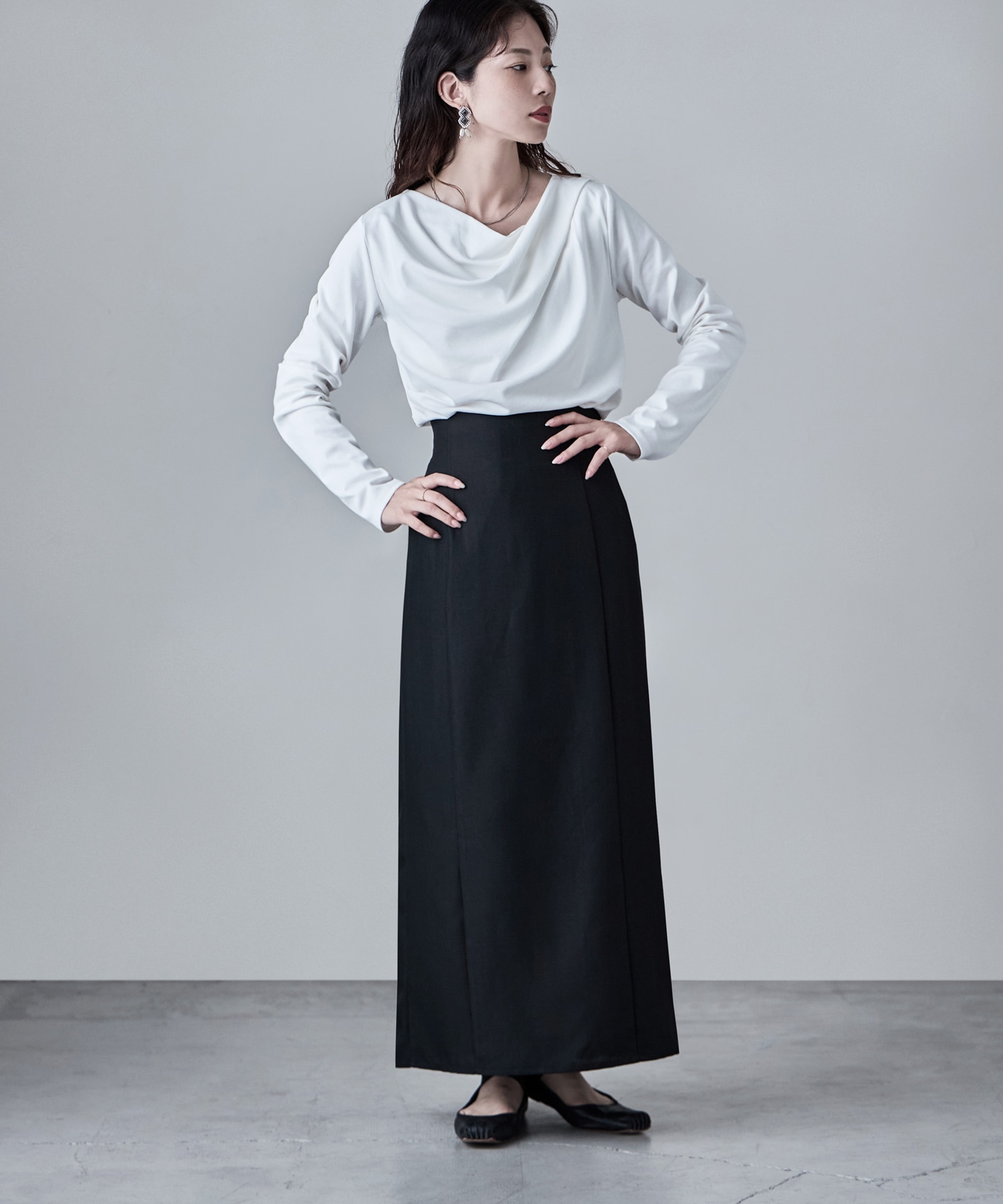 リネンタッチハイウエストタイトスカート ボトムス スカート ナロースカート タックスカート ロング丈 ロング タイト スカート Iライン セットアップ リネン風 タック 無地 ウエストゴム