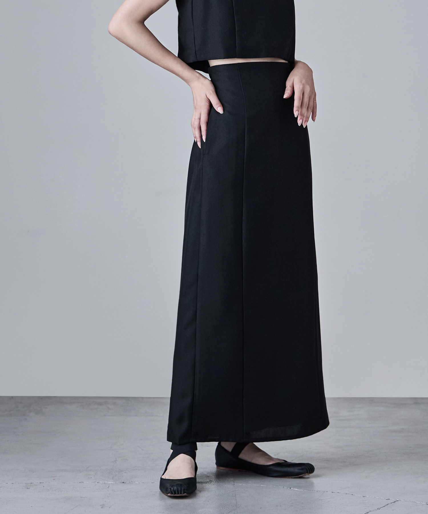 リネンタッチハイウエストタイトスカート ボトムス スカート ナロースカート タックスカート ロング丈 ロング タイト スカート Iライン セットアップ リネン風 タック 無地 ウエストゴム