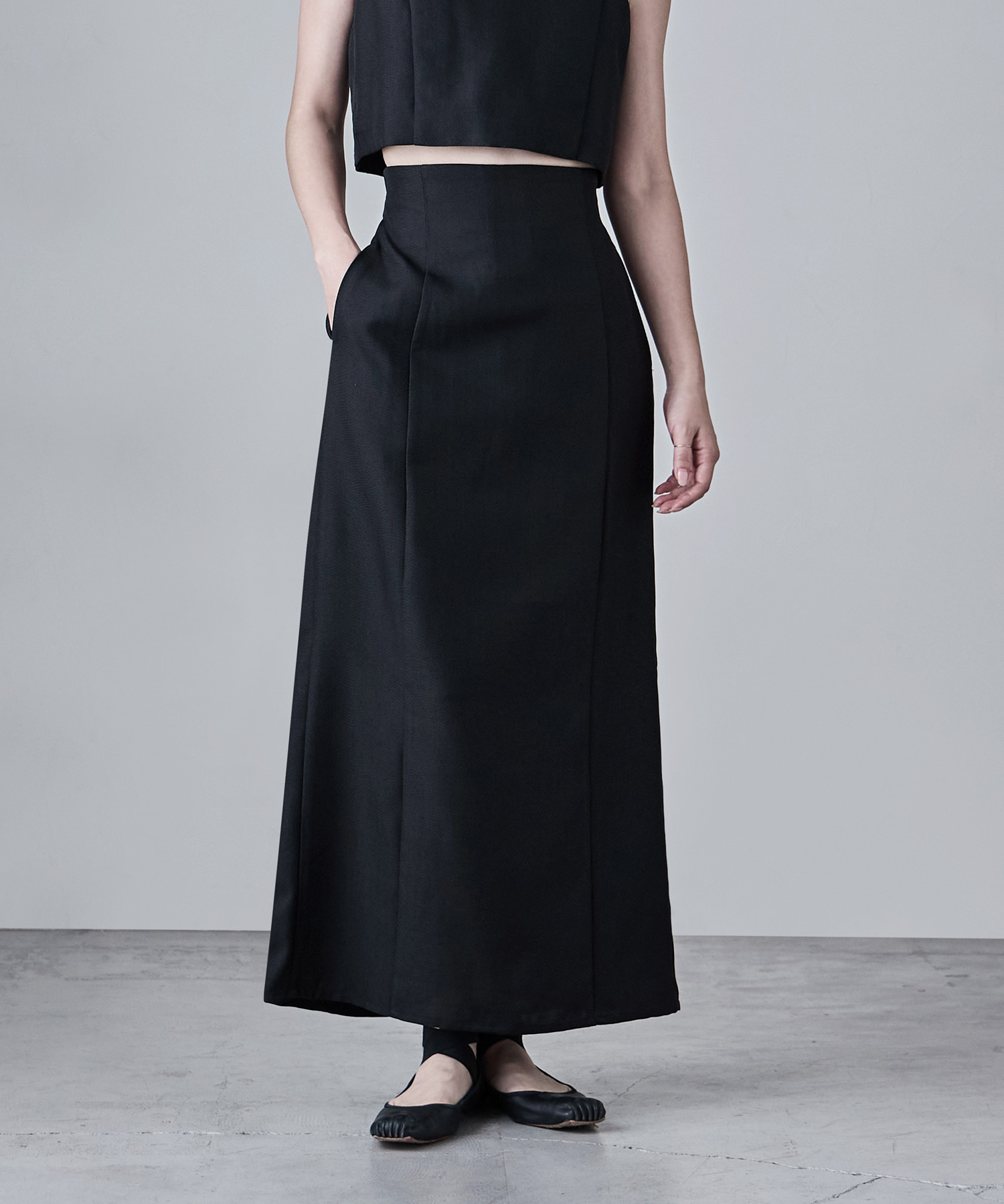 リネンタッチハイウエストタイトスカート ボトムス スカート ナロースカート タックスカート ロング丈 ロング タイト スカート Iライン セットアップ リネン風 タック 無地 ウエストゴム