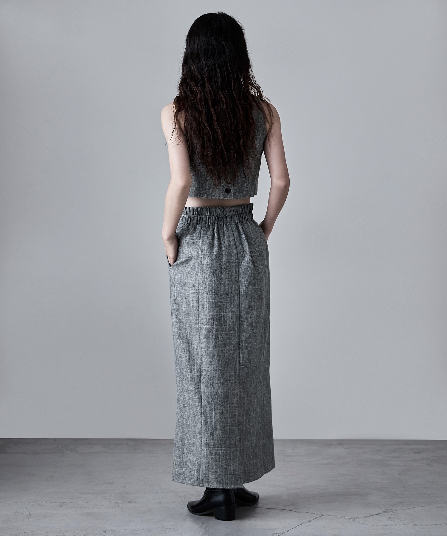 リネンタッチハイウエストタイトスカート ボトムス スカート ナロースカート タックスカート ロング丈 ロング タイト スカート Iライン セットアップ リネン風 タック 無地 ウエストゴム