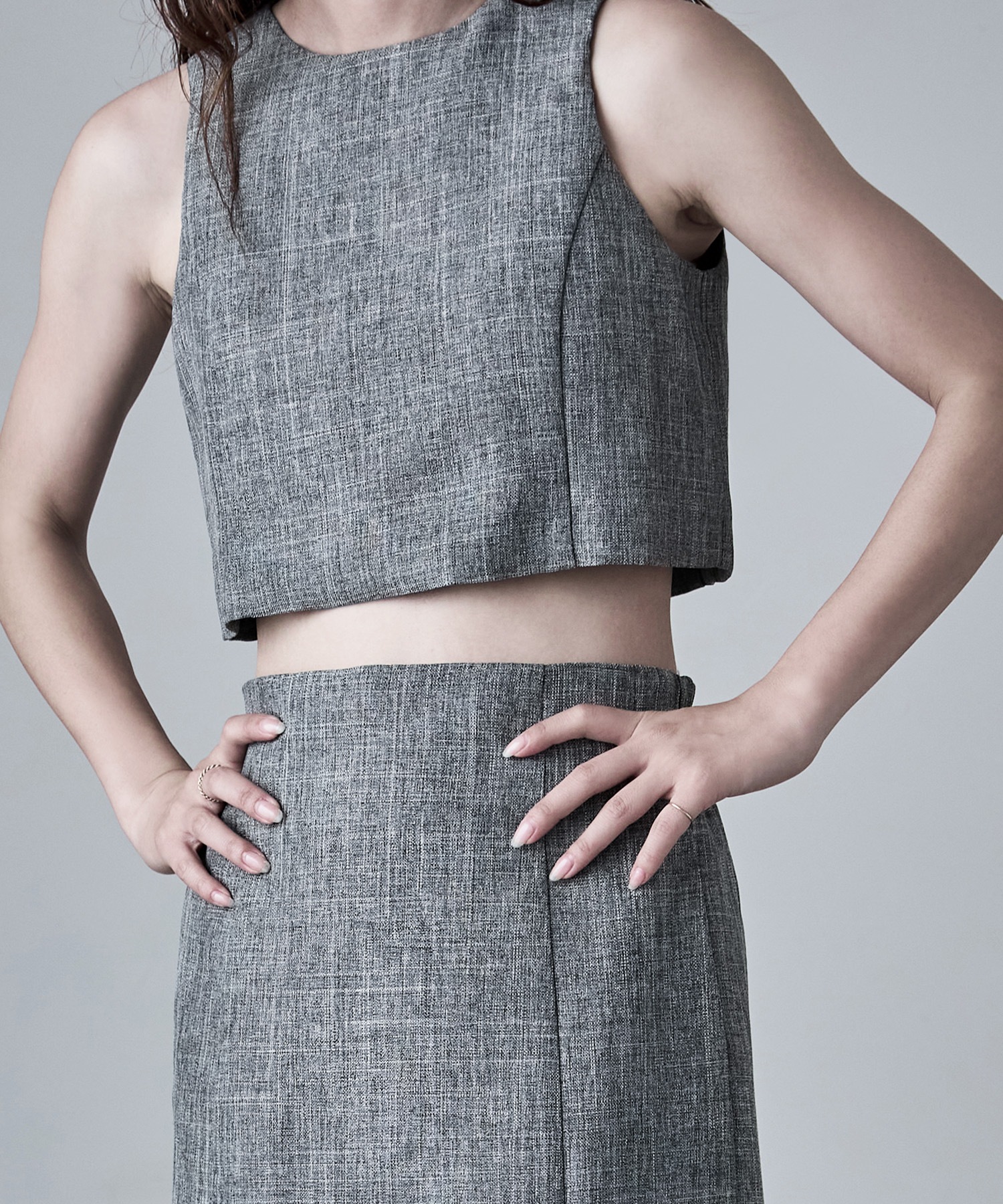 リネンタッチハイウエストタイトスカート ボトムス スカート ナロースカート タックスカート ロング丈 ロング タイト スカート Iライン セットアップ リネン風 タック 無地 ウエストゴム