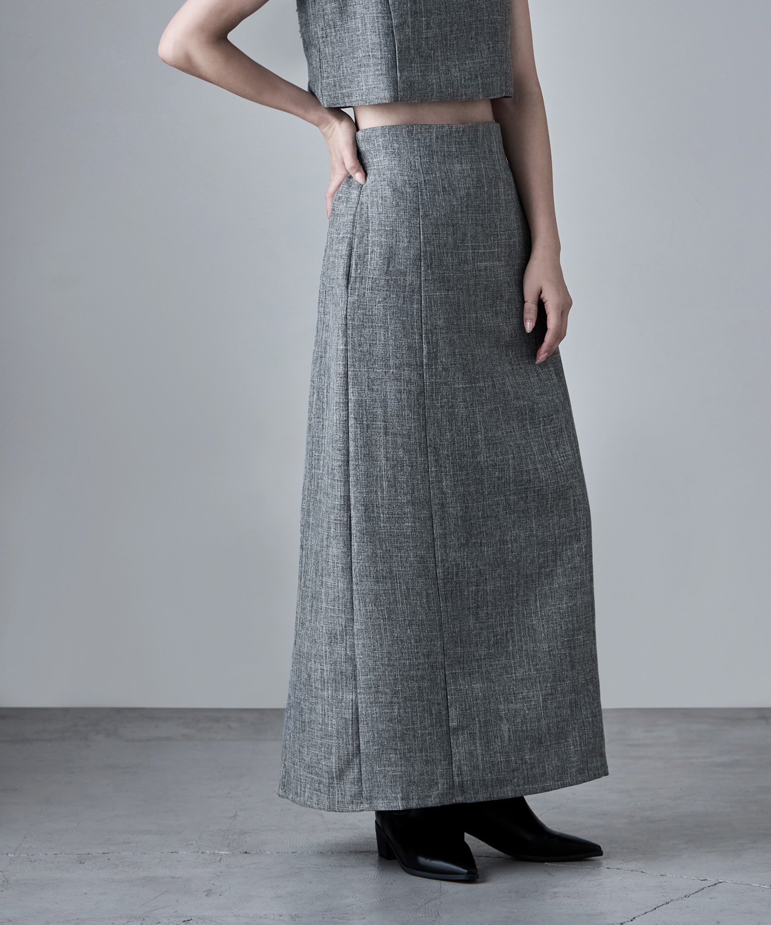 リネンタッチハイウエストタイトスカート ボトムス スカート ナロースカート タックスカート ロング丈 ロング タイト スカート Iライン セットアップ リネン風 タック 無地 ウエストゴム