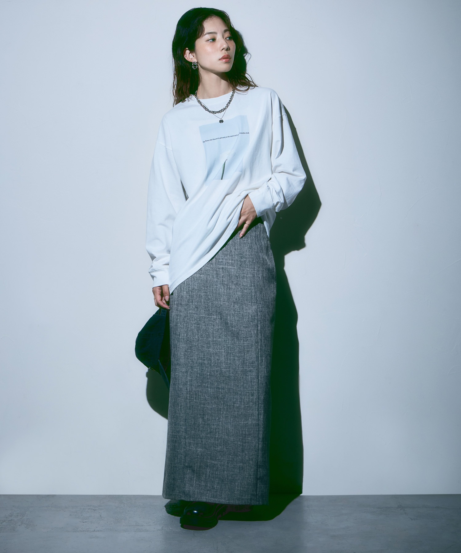 リネンタッチハイウエストタイトスカート ボトムス スカート ナロースカート タックスカート ロング丈 ロング タイト スカート Iライン セットアップ リネン風 タック 無地 ウエストゴム