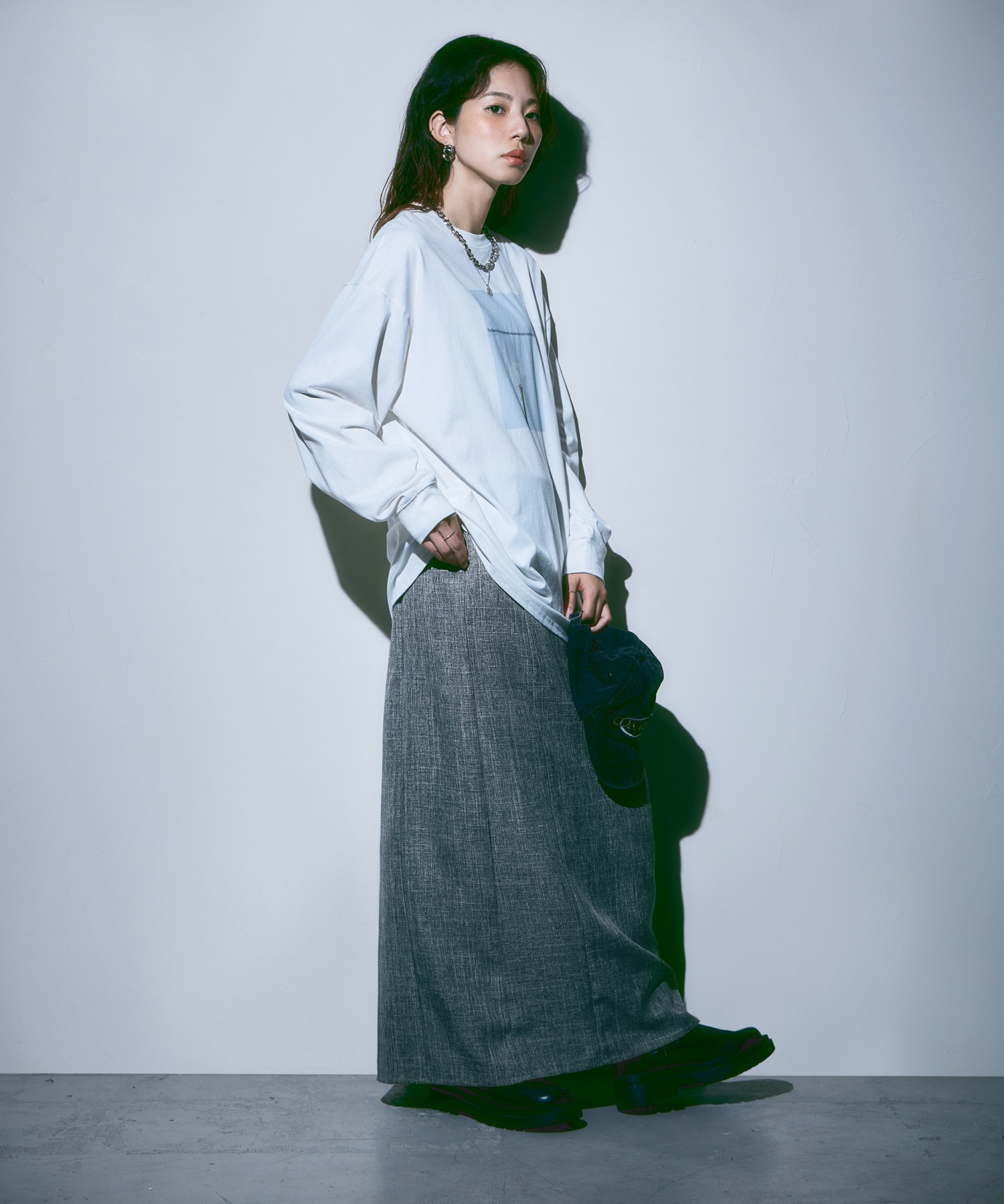 リネンタッチハイウエストタイトスカート ボトムス スカート ナロースカート タックスカート ロング丈 ロング タイト スカート Iライン セットアップ リネン風 タック 無地 ウエストゴム