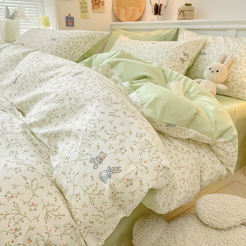 純綿ベッド上4点セット布団カバー全綿小清新シーツ布団カバーベッド笠3点セットベッド用品 純綿ベッド上4点セット布団カバー全綿小清新シーツ布団カバーベッド笠3点セットベッド用品