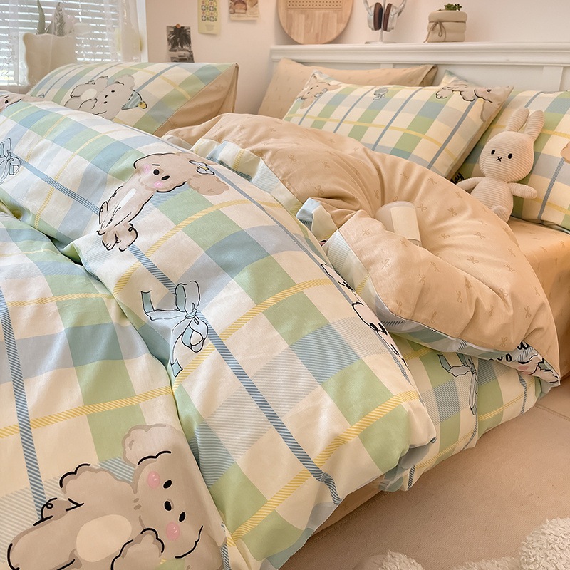 純綿ベッド上4点セット布団カバー全綿小清新シーツ布団カバーベッド笠3点セットベッド用品 純綿ベッド上4点セット布団カバー全綿小清新シーツ布団カバーベッド笠3点セットベッド用品