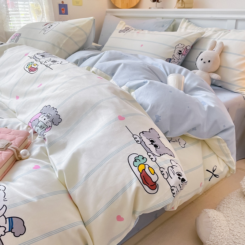 純綿ベッド上4点セット布団カバー全綿小清新シーツ布団カバーベッド笠3点セットベッド用品 純綿ベッド上4点セット布団カバー全綿小清新シーツ布団カバーベッド笠3点セットベッド用品