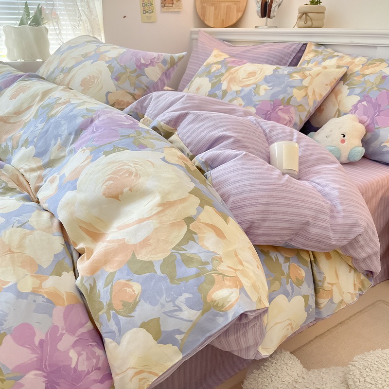 純綿ベッド上4点セット布団カバー全綿小清新シーツ布団カバーベッド笠3点セットベッド用品 純綿ベッド上4点セット布団カバー全綿小清新シーツ布団カバーベッド笠3点セットベッド用品