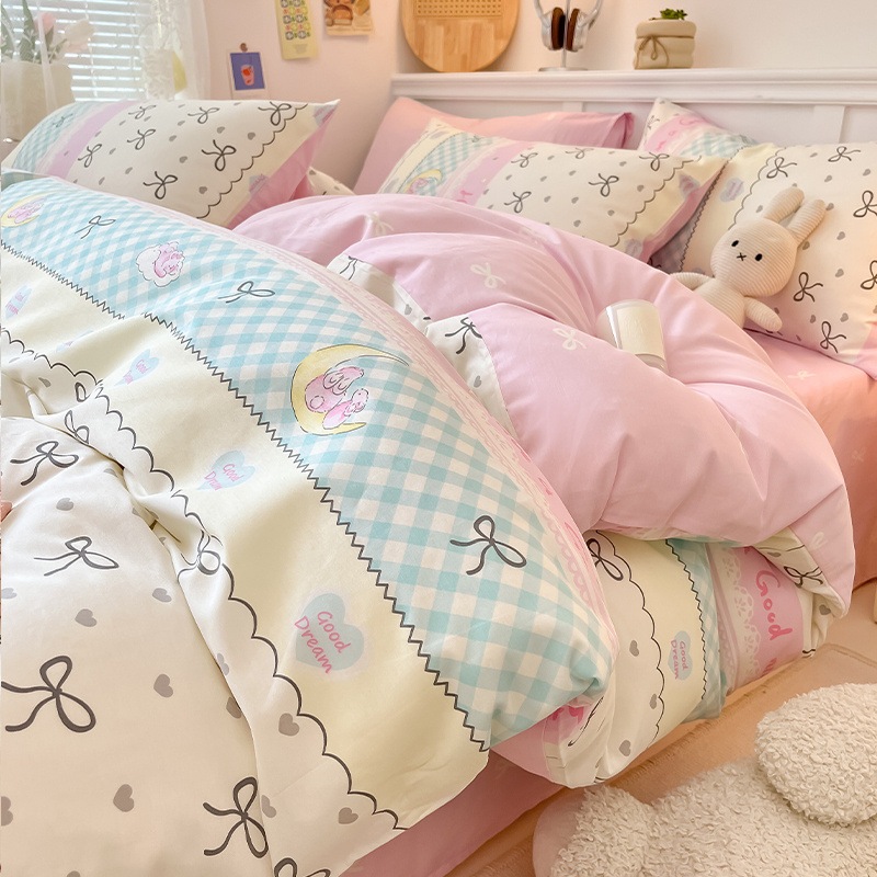 純綿ベッド上4点セット布団カバー全綿小清新シーツ布団カバーベッド笠3点セットベッド用品 純綿ベッド上4点セット布団カバー全綿小清新シーツ布団カバーベッド笠3点セットベッド用品