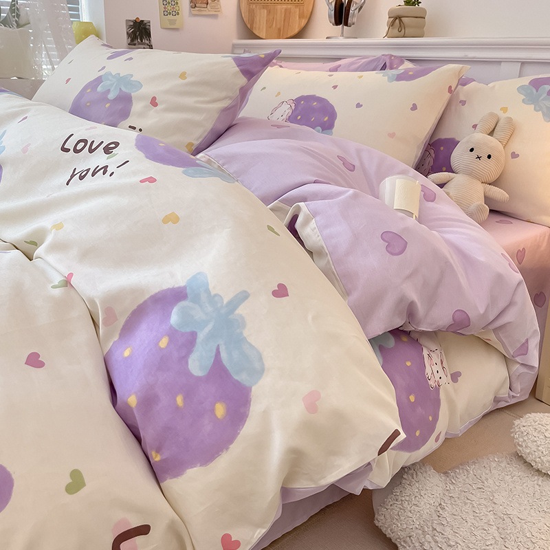 純綿ベッド上4点セット布団カバー全綿小清新シーツ布団カバーベッド笠3点セットベッド用品 純綿ベッド上4点セット布団カバー全綿小清新シーツ布団カバーベッド笠3点セットベッド用品