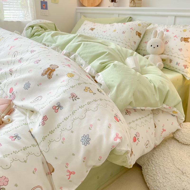 純綿ベッド上4点セット布団カバー全綿小清新シーツ布団カバーベッド笠3点セットベッド用品 純綿ベッド上4点セット布団カバー全綿小清新シーツ布団カバーベッド笠3点セットベッド用品