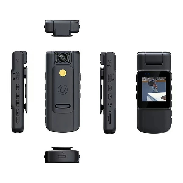 液晶画面付き ウェアラブル小型ビデオカメラ 広角 180度回転レンズ WKS612 ブラック 液晶画面付き ウェアラブル小型ビデオカメラ 広角 180度回転レンズ WKS612 ブラック