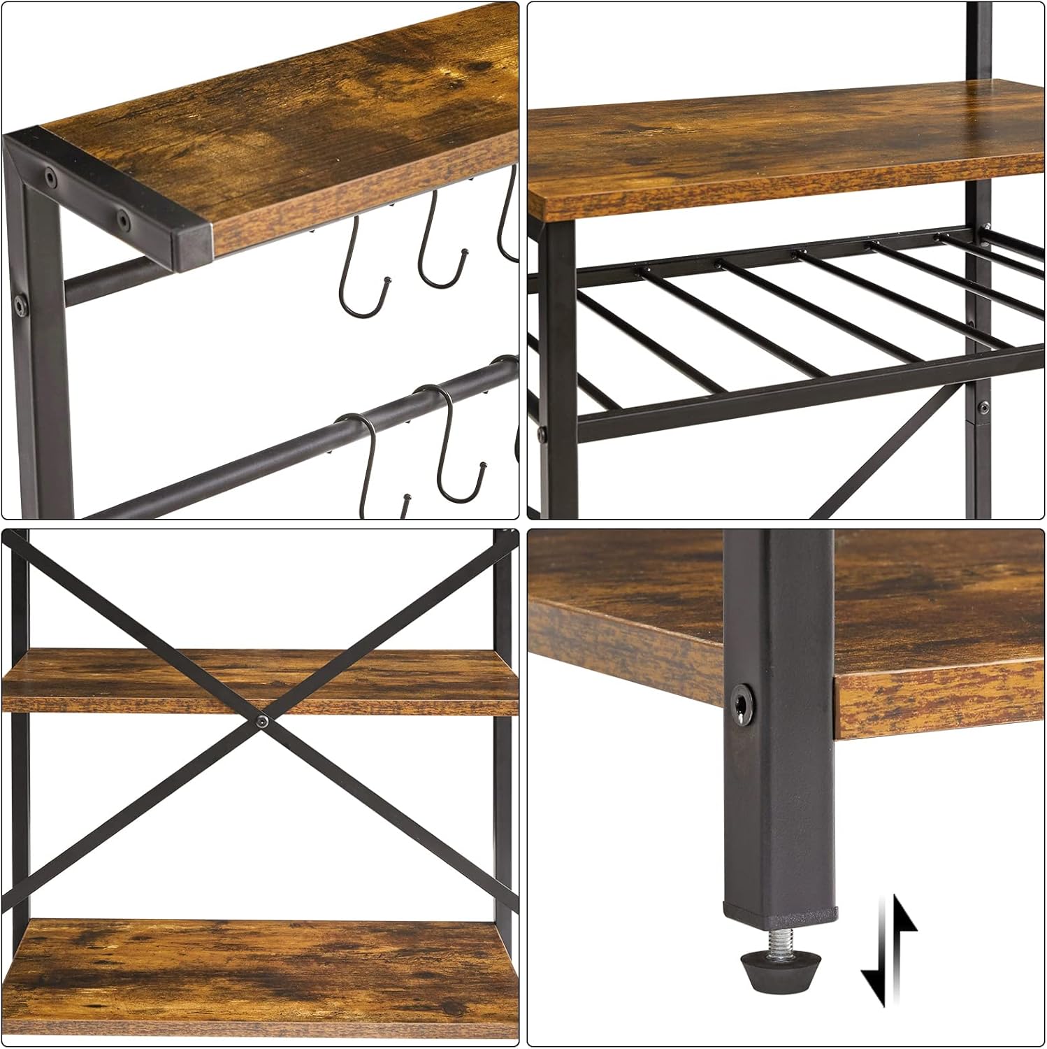 YMYNY レンジ台レンジボード 5層 キッチンワゴン 大型レンジ対応 工業用コーヒー バー ステーション 調節可能なワイン ホルダーと12個S字ラックを付き 幅59×奥行40×高さ143cm 茶色 YMYNY レンジ台レンジボード 5層 キッチンワゴン 大型レンジ対応 工業用コーヒー バー ステーション 調節可能なワイン ホルダーと12個S字ラックを付き 幅59×奥行40×高さ143cm 茶色
