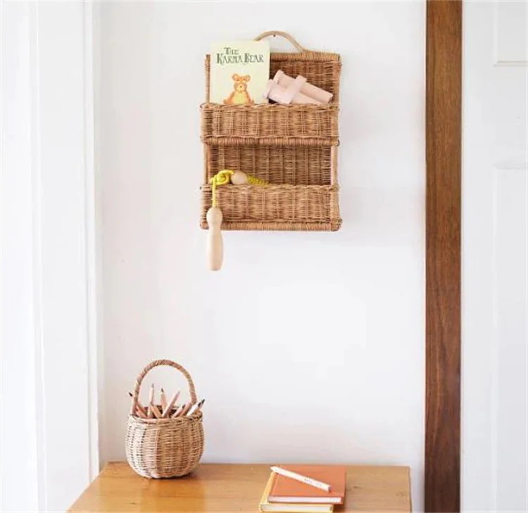 【急速出荷!】早い者勝ち 藤編 壁掛けバスケット 収納ボックス 実木 収納バスケット 手編み 二重収納バスケット 壁バスケット 浴室収納 デザインセンス スタイル