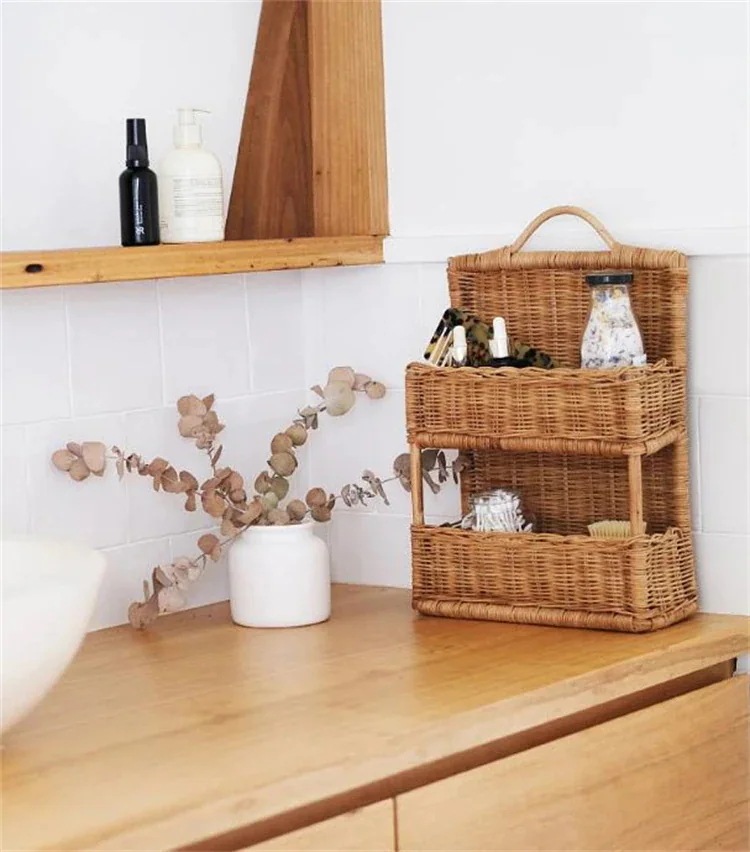 【急速出荷!】早い者勝ち 藤編 壁掛けバスケット 収納ボックス 実木 収納バスケット 手編み 二重収納バスケット 壁バスケット 浴室収納 デザインセンス スタイル