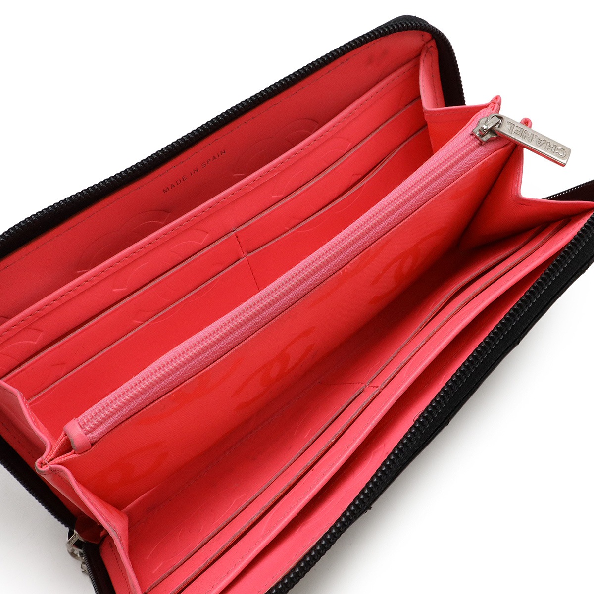 カンボンライン ココマーク ラウンドファスナー 長財布 ソフトカーフ レザー エナメル ブラック 黒 ピンク A5007 カンボンライン ココマーク ラウンドファスナー 長財布 ソフトカーフ レザー エナメル ブラック 黒 ピンク A5007