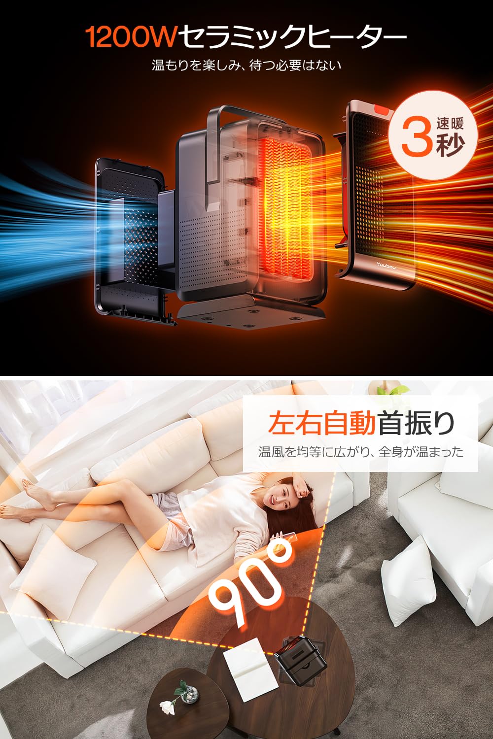 ヒーター 小型 セラミックヒーター 1200W 【2024冬新型&マイナスイオン&LCDディスプレー表示】 ファンヒーター 足元 冷暖兼用 4段階風量 切タイマー 省エネ 節電対策 34780
