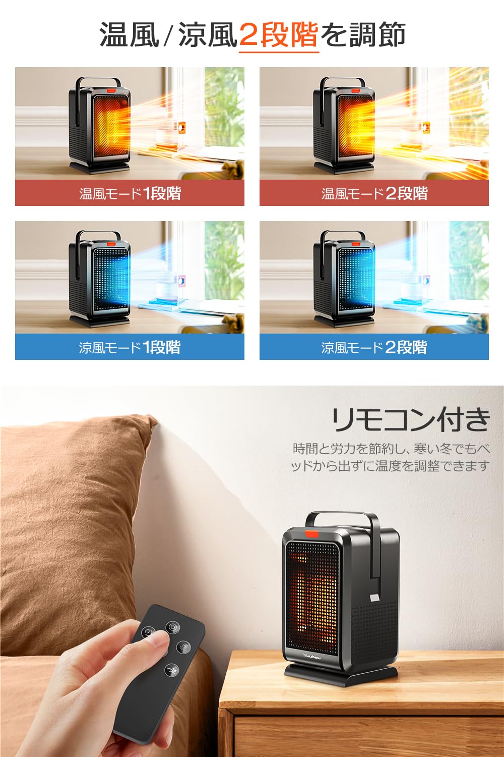 ヒーター 小型 セラミックヒーター 1200W 【2024冬新型&マイナスイオン&LCDディスプレー表示】 ファンヒーター 足元 冷暖兼用 4段階風量 切タイマー 省エネ 節電対策 34780