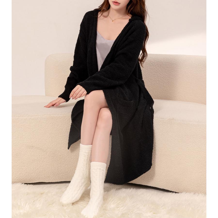 ルームウェア レディース ガウン 長袖 フード付き 防寒 羽織り カーディガン Vネック 前開き ポケット 秋冬 ルームウェア レディース ガウン 長袖 フード付き 防寒 羽織り カーディガン Vネック 前開き ポケット 秋冬