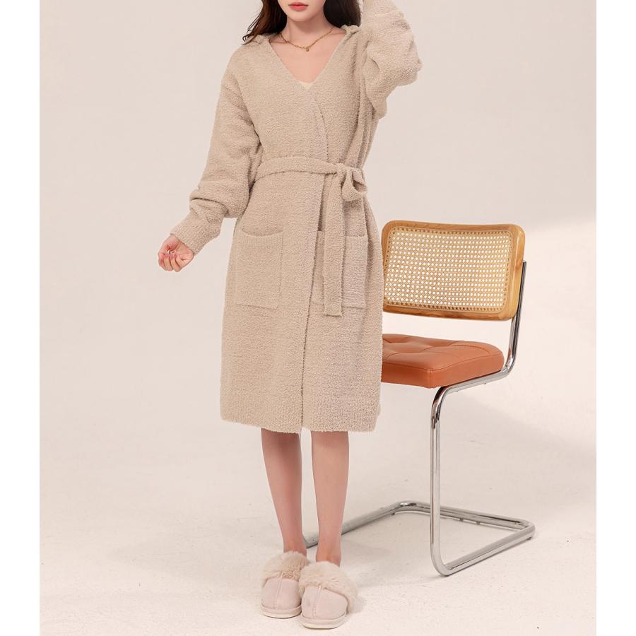 ルームウェア レディース ガウン 長袖 フード付き 防寒 羽織り カーディガン Vネック 前開き ポケット 秋冬 ルームウェア レディース ガウン 長袖 フード付き 防寒 羽織り カーディガン Vネック 前開き ポケット 秋冬