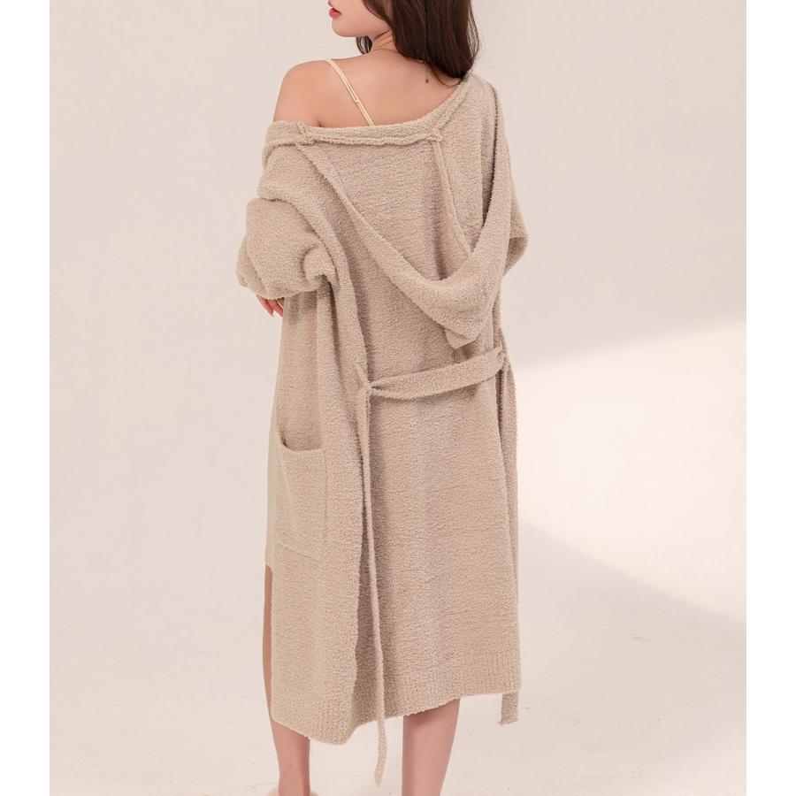 ルームウェア レディース ガウン 長袖 フード付き 防寒 羽織り カーディガン Vネック 前開き ポケット 秋冬 ルームウェア レディース ガウン 長袖 フード付き 防寒 羽織り カーディガン Vネック 前開き ポケット 秋冬