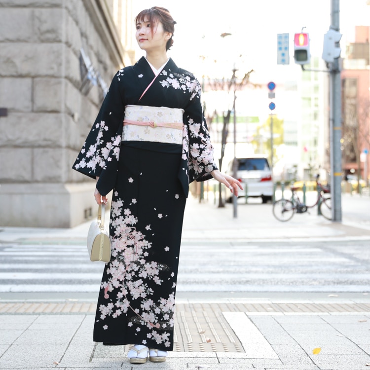 レンタル 訪問着 レンタル １９点フルコーディネートレンタルセット モダン 粋 結婚式 披露宴　七五三 ママ お茶会 安い 黒 花柄 30代 40代 50代 60代