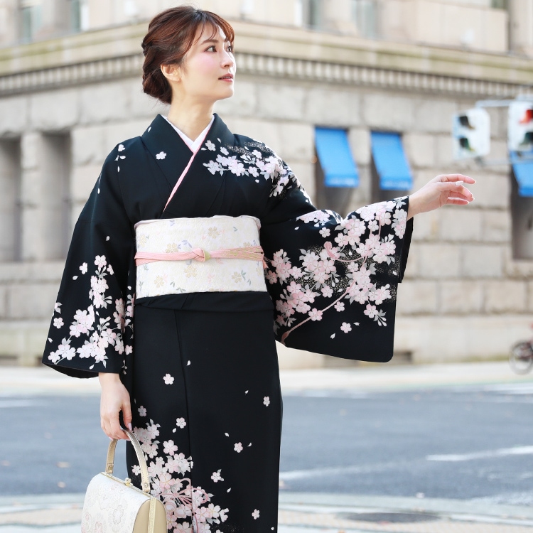 レンタル 訪問着 レンタル １９点フルコーディネートレンタルセット モダン 粋 結婚式 披露宴　七五三 ママ お茶会 安い 黒 花柄 30代 40代 50代 60代