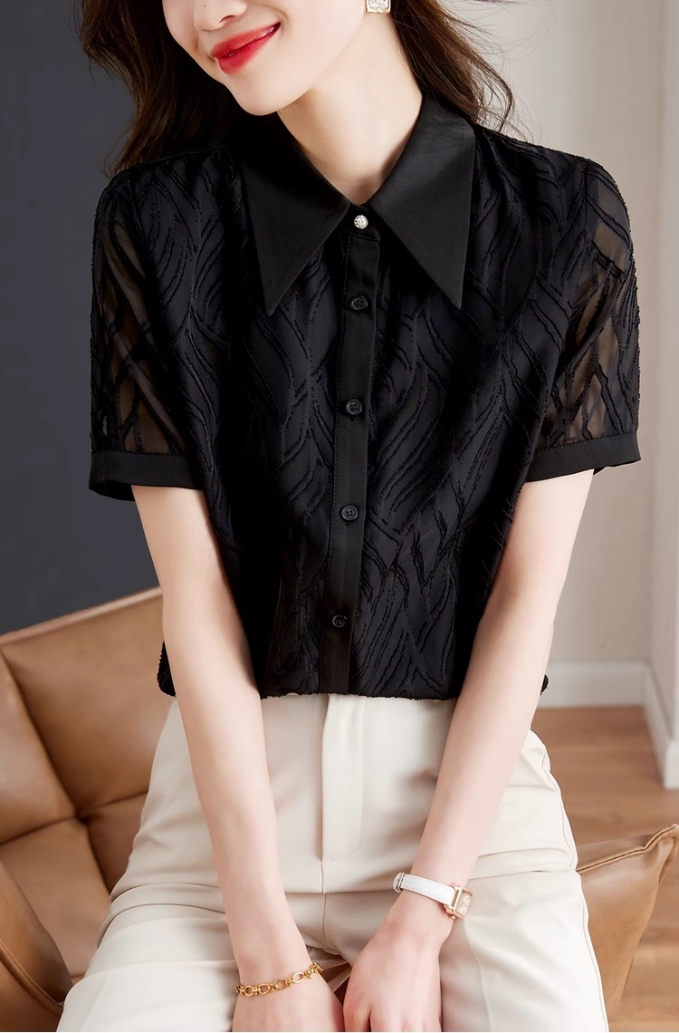 黒 シャツ 女性 半袖 ルーズ スリム シフォン トップ デザインセンス ニッチ オールマッチ シャツ 個性的 トップス Tシャツ シャツ 袖あり 半袖 襟付き きれいめ シンプル カジュアル 大人 黒 シャツ 女性 半袖 ルーズ スリム シフォン トップ デザインセンス ニッチ オールマッチ シャツ 個性的 トップス Tシャツ シャツ 袖あり 半袖 襟付き きれいめ シンプル カジュアル 大人