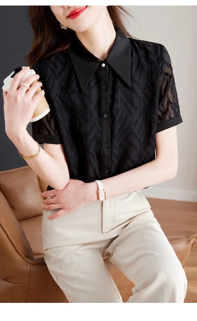 黒 シャツ 女性 半袖 ルーズ スリム シフォン トップ デザインセンス ニッチ オールマッチ シャツ 個性的 トップス Tシャツ シャツ 袖あり 半袖 襟付き きれいめ シンプル カジュアル 大人 黒 シャツ 女性 半袖 ルーズ スリム シフォン トップ デザインセンス ニッチ オールマッチ シャツ 個性的 トップス Tシャツ シャツ 袖あり 半袖 襟付き きれいめ シンプル カジュアル 大人