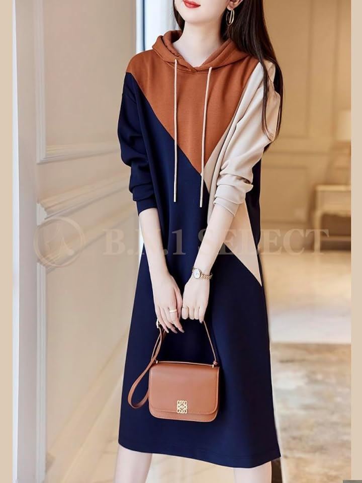 ワンピース パーカー レディース 春 秋 膝下 丈 カジュアル BN225( マルチカラー, L) ワンピース パーカー レディース 春 秋 膝下 丈 カジュアル BN225( マルチカラー, L)