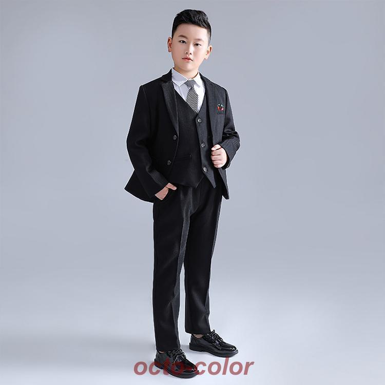 フォーマルスーツ サイズ150A ブラック 黒 男の子 卒業式 入学式  グレー ブラック 黒 ストライプ 男の子 子供スーツ b体 太め体型スーツ