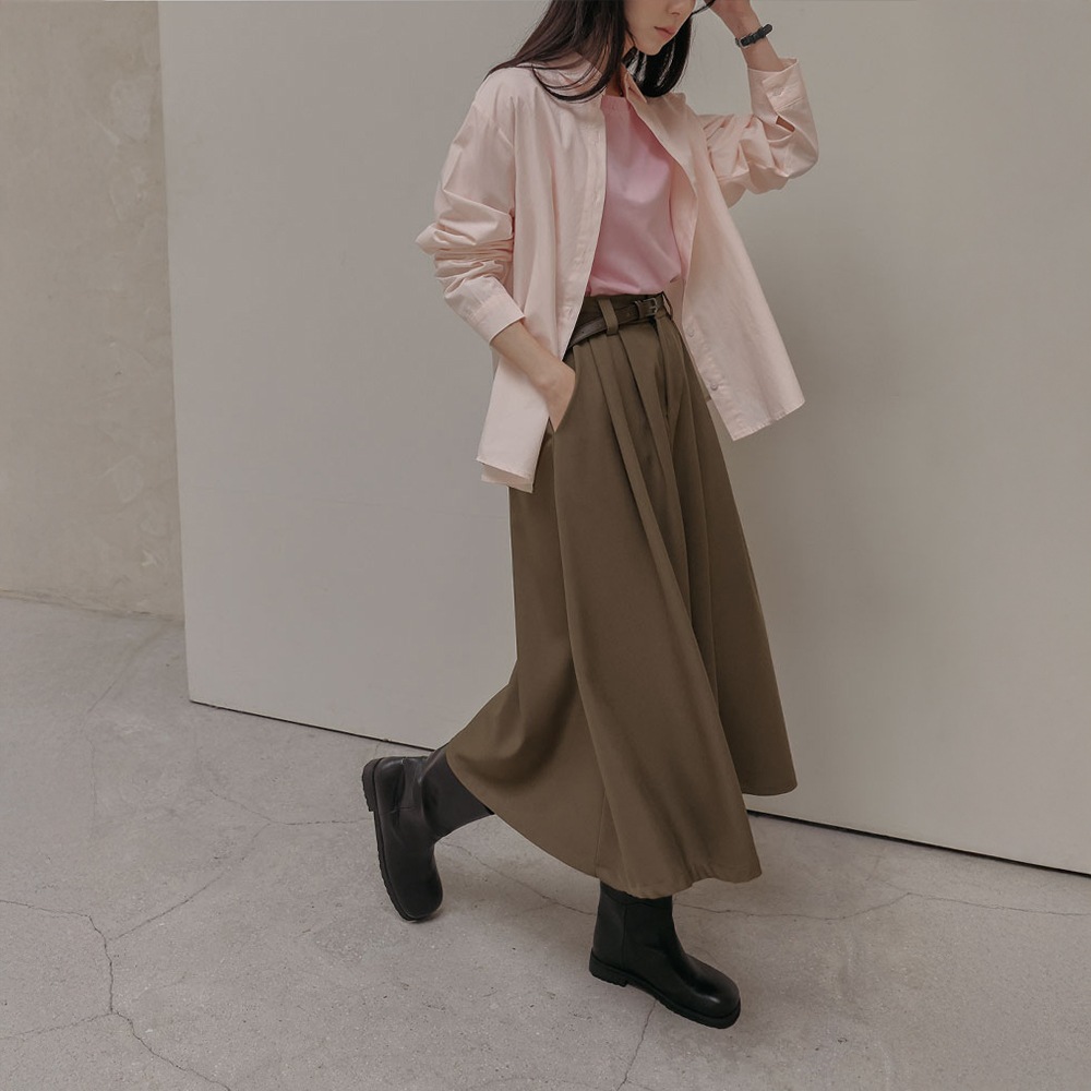 S-2XLロンテッドスパンピンタックバンディングロングスカート S-2XLロンテッドスパンピンタックバンディングロングスカート