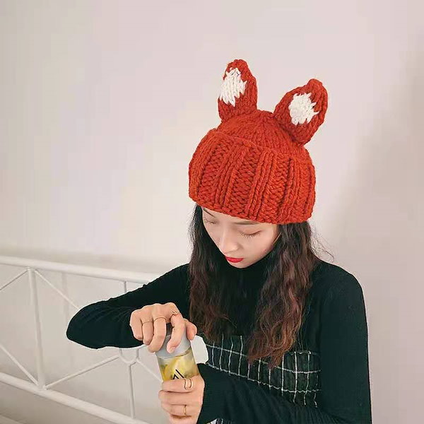 Qoo10] 猫耳がかわいいニット帽毛糸の帽子網赤揚げ