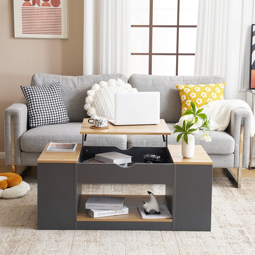 [国内即発送]【新作登場】センターテーブル 昇降テーブル 大容量収納 収納付き 幅110CM 北欧風 リビングテーブル ローテーブル モダン 組み立て簡単 耐久性抜群【ダークグレー】150