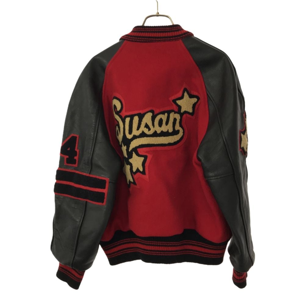 袖レザー スタジャン S レッド ウールブレンド メンズ 袖レザー スタジャン S レッド ウールブレンド メンズ