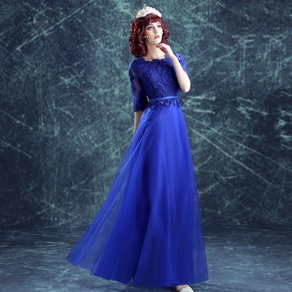 カラードレス 安い カクテルドレス 花嫁 パーティードレス 演奏会 二次会 フォーマル イブニングドレス 結婚式 ウエディングドレス 半袖 ロングドレス 青