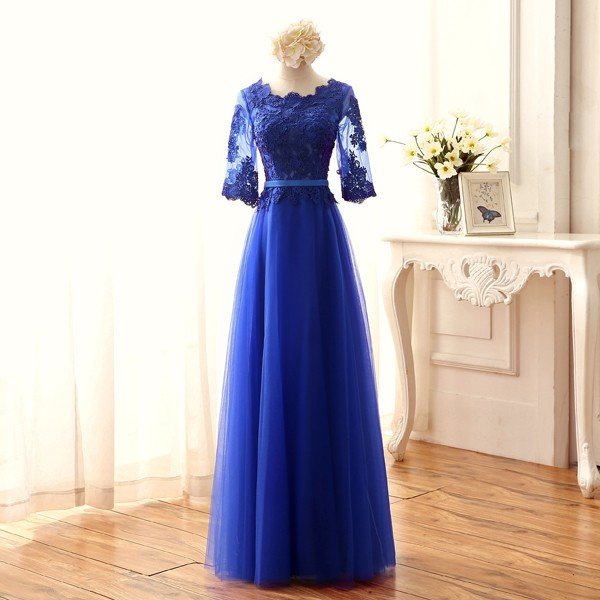 カラードレス 安い カクテルドレス 花嫁 パーティードレス 演奏会 二次会 フォーマル イブニングドレス 結婚式 ウエディングドレス 半袖 ロングドレス 青