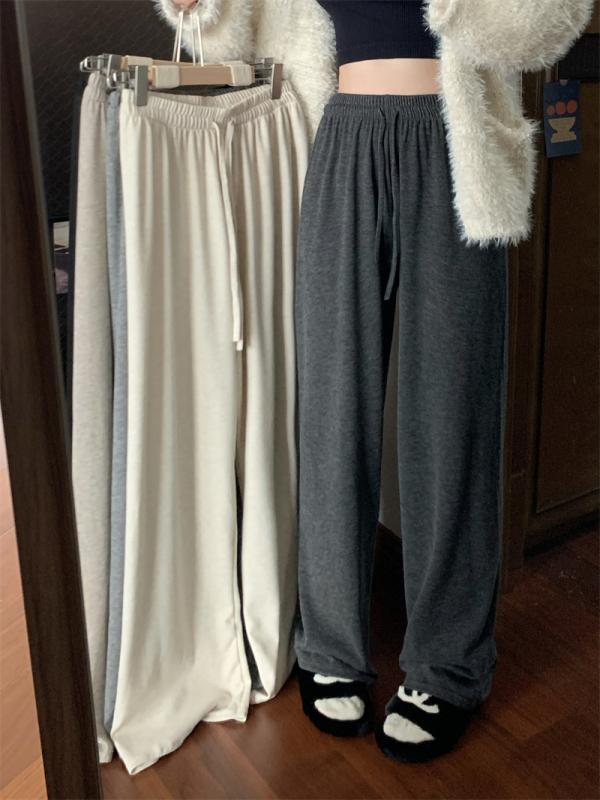 パンツ レディース 秋 冬 カジュアル ボトムス グレー ち 米 スウェット ストレート ドレープ ワイド レッグ ウォーキング スポーツ