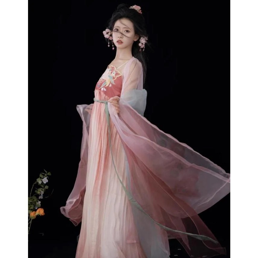 漢服古風ドレス レディース中華服 唐装漢服コスプレ　ロング丈羽織+ワンピース　ショール 仙女古典美人服 チャイナ服 仮装 学園祭文化祭 古代衣装 女性とても安い