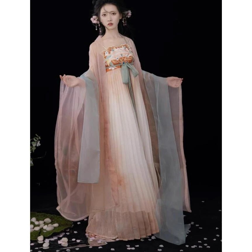 漢服古風ドレス レディース中華服 唐装漢服コスプレ　ロング丈羽織+ワンピース　ショール 仙女古典美人服 チャイナ服 仮装 学園祭文化祭 古代衣装 女性とても安い