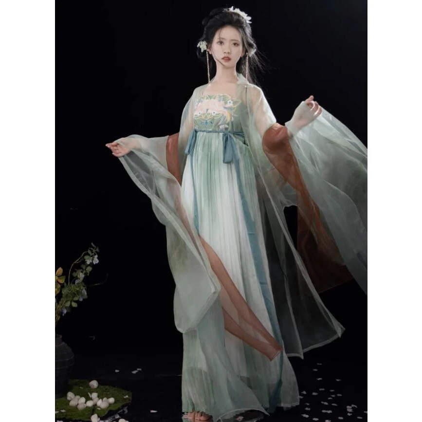 漢服古風ドレス レディース中華服 唐装漢服コスプレ　ロング丈羽織+ワンピース　ショール 仙女古典美人服 チャイナ服 仮装 学園祭文化祭 古代衣装 女性とても安い