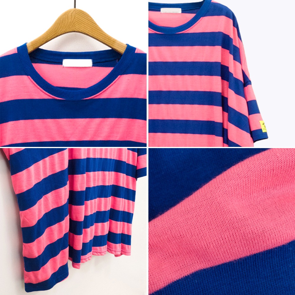 ワッペン ストライプ オーバーフィット 半袖 ビッグサイズ Tシャツ ロングTシャツ