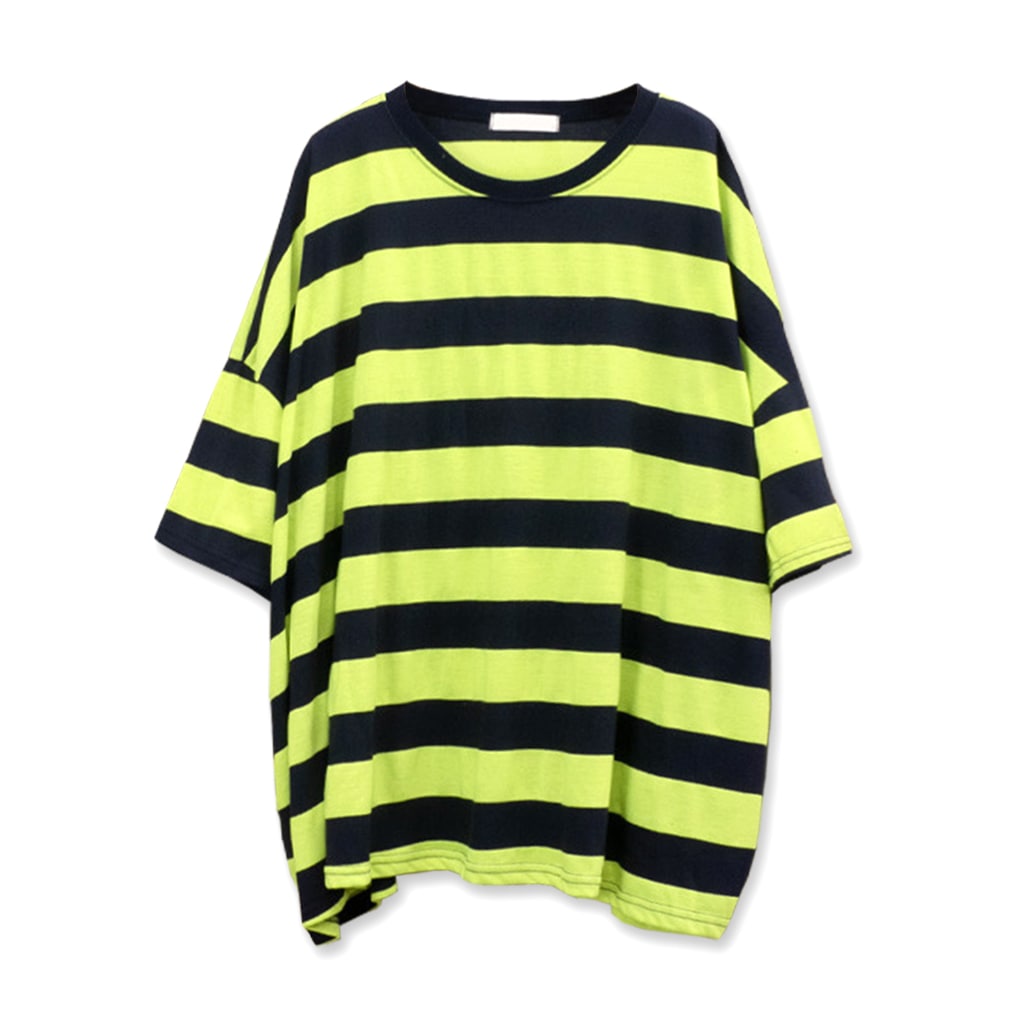 ワッペン ストライプ オーバーフィット 半袖 ビッグサイズ Tシャツ ロングTシャツ