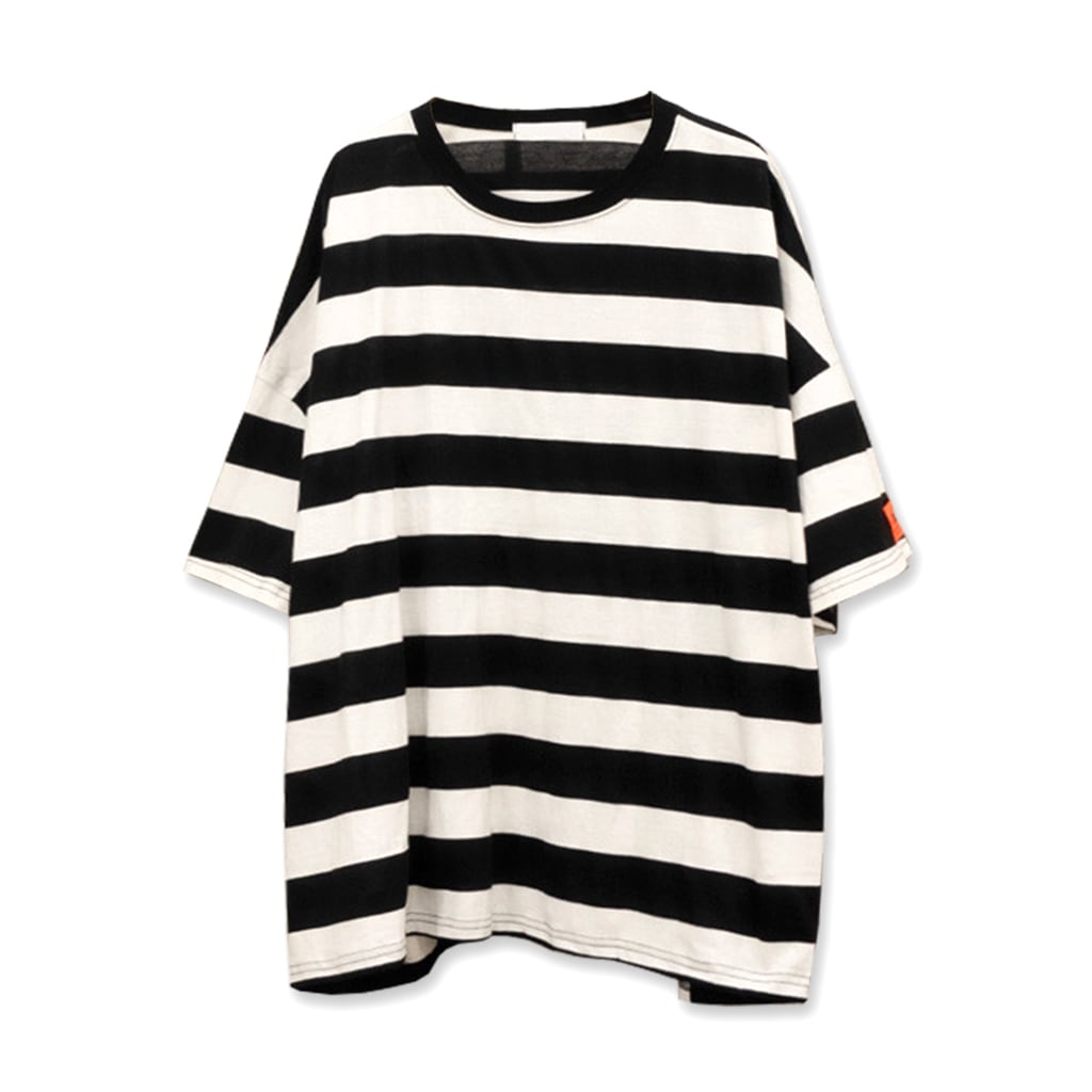 ワッペン ストライプ オーバーフィット 半袖 ビッグサイズ Tシャツ ロングTシャツ