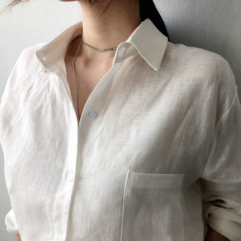 トップス シャツ 白シャツ 袖あり 長袖 Vネック 襟付き ストレート Iライン ポケット 前開き 透け感 薄手 かわいい 大人可愛い きれいめ シンプル 大人 おしゃれ お洒落 エキゾチック